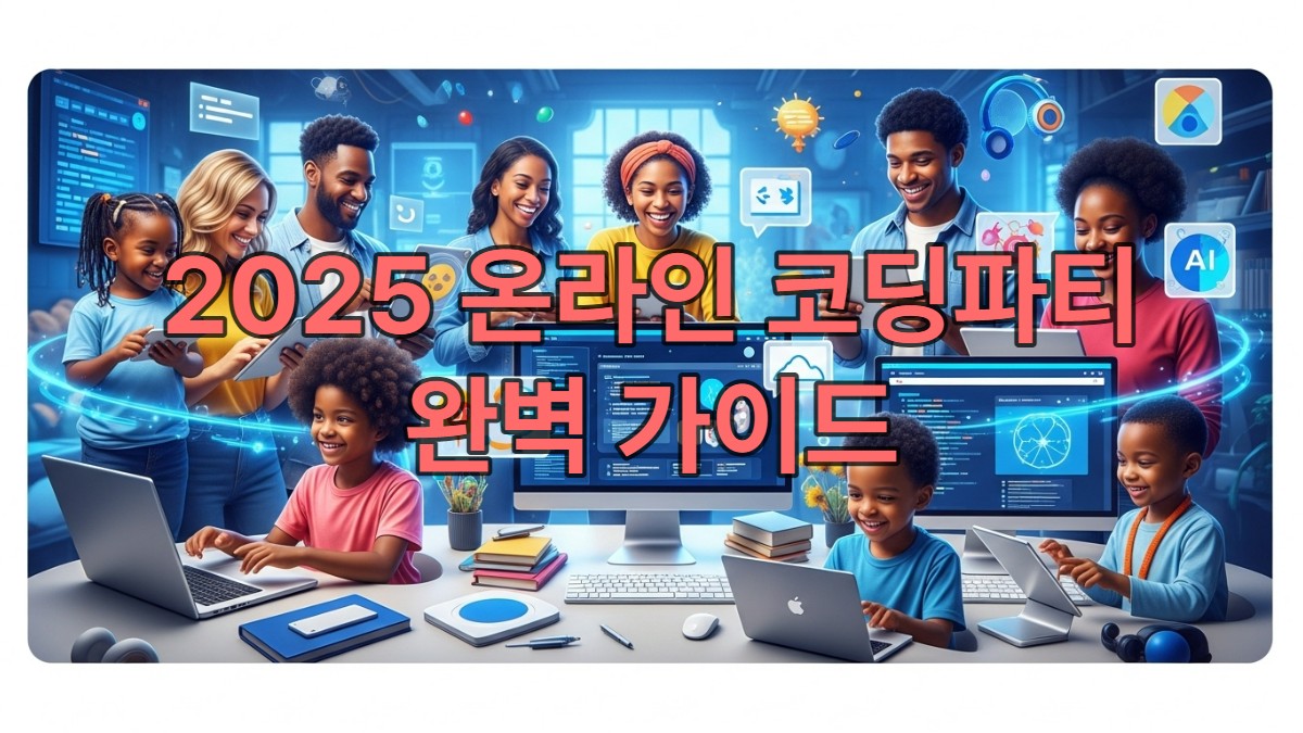 다양한 연령대의 사람들이 노트북, 태블릿 등으로 온라인 코딩파티에 참여하여 소프트웨어와 인공지능을 즐겁게 학습하는 모습