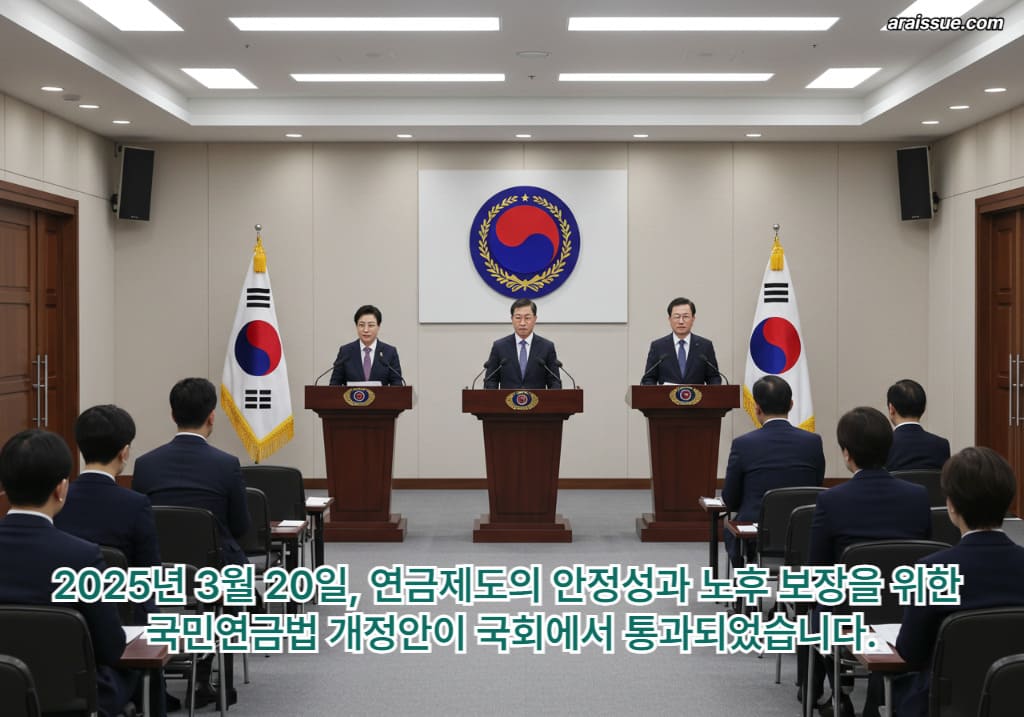 2025년 3월 20일, 연금제도의 안정성과 노후 보장을 위한 국민연금법 개정안이 국회에서 통과되었습니다.