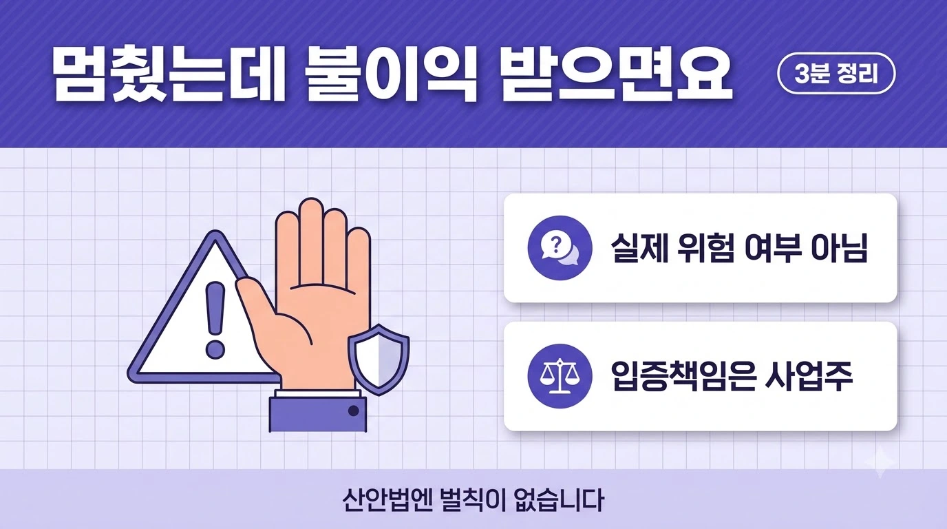 작업중지권 행사 시 불이익 판단 기준과 입증책임을 정리한 이미지