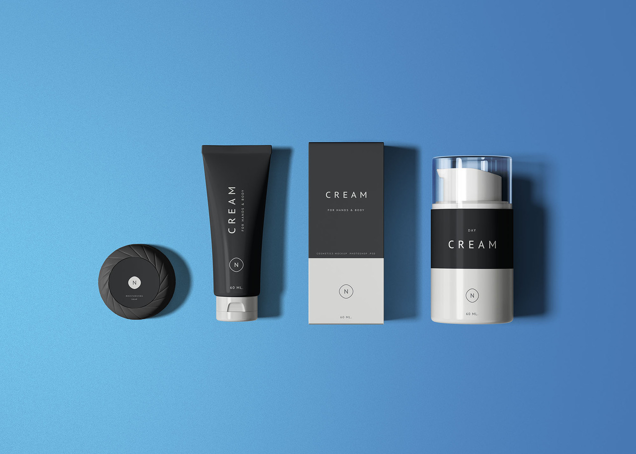 Essential Cosmetics Packaging Set Mockup(에센셜 화장품 포장 세트 목업)
