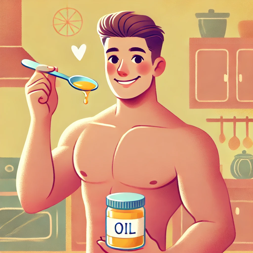 들기름을 먹는 건강한 남자