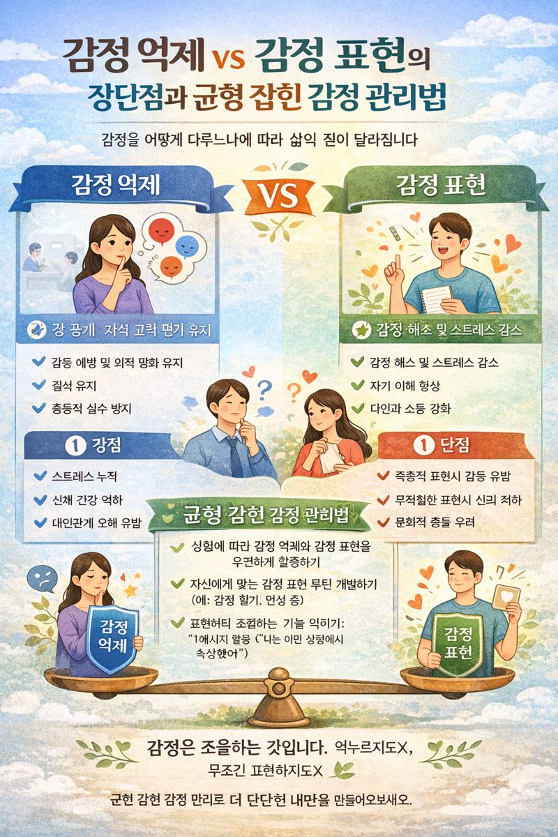 감정 억제 vs 표현 (장단점, 상황별대처, 심리영향) 관련 이미지