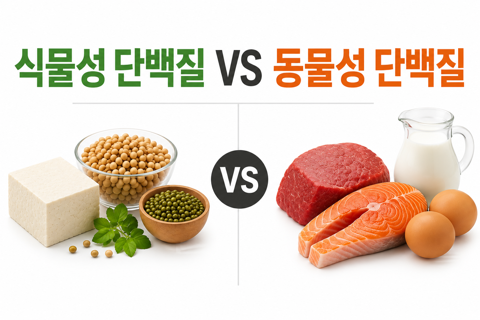 식물성 단백질과 동물성 단백질 차이 설명 이미지