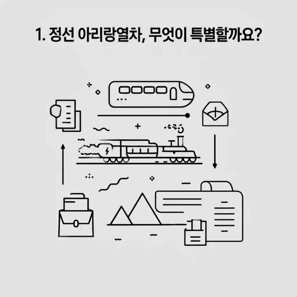 정선 아리랑열차의 특별한 내부와 창밖 풍경을 담아, 무엇이 특별한지 보여줍니다.