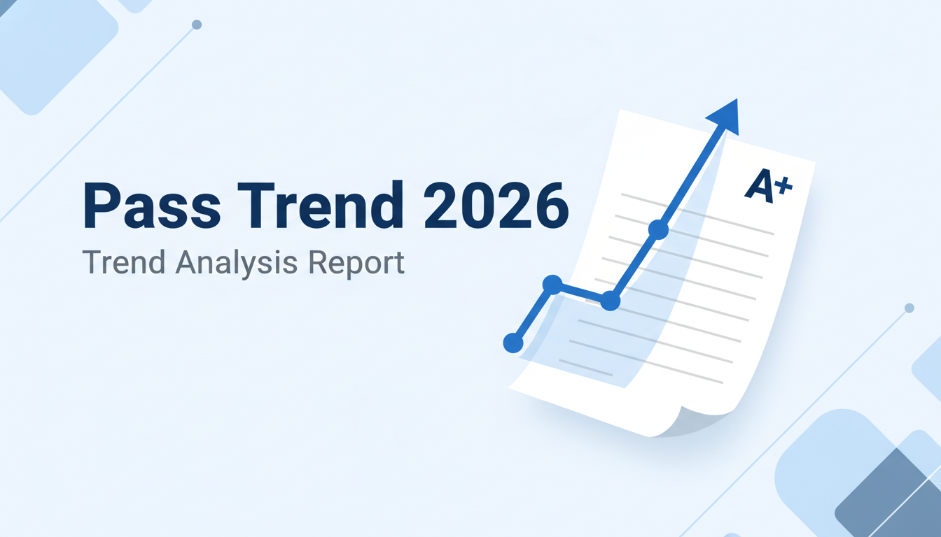 2026년 기출 트렌드와 합격률 상승을 의미하는 깔끔한 벡터 차트 일러스트