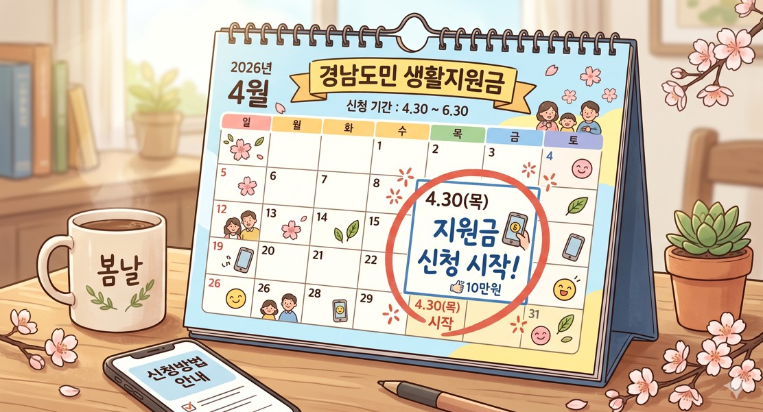 달력에 4월 30일이 동그라미 쳐져 있고 지원금 신청 글자가 적힌 이미지