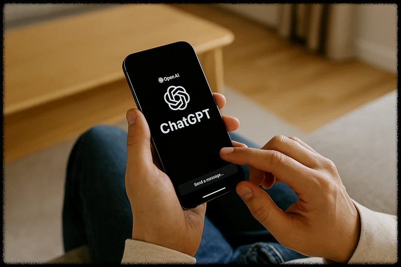 스마트폰으로 ChatGPT를 사용하는 장면