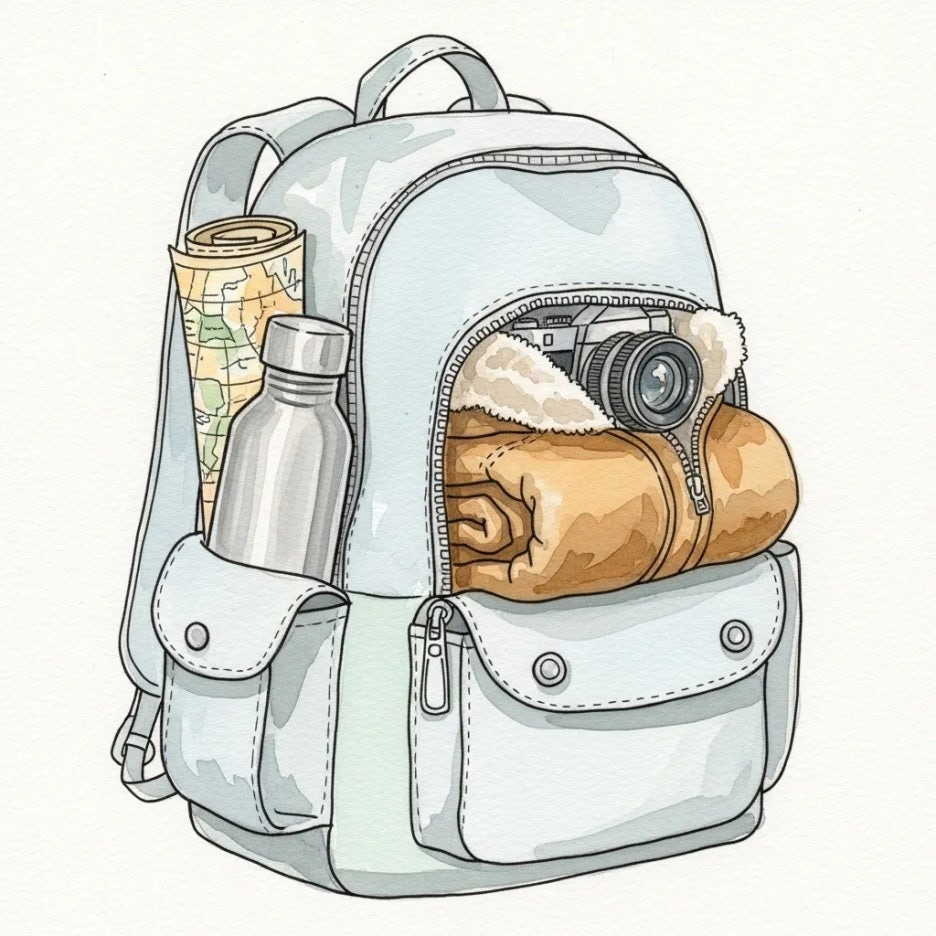 배낭에 여행 필수품을 챙기는 모습
