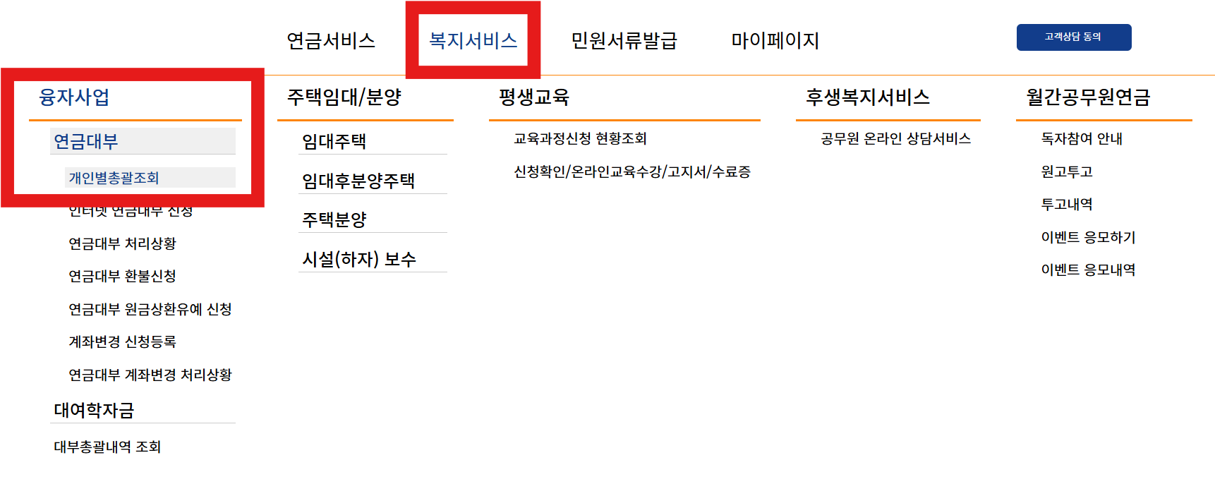 복지서비스-융자사업-연금대부-개인별총괄조회