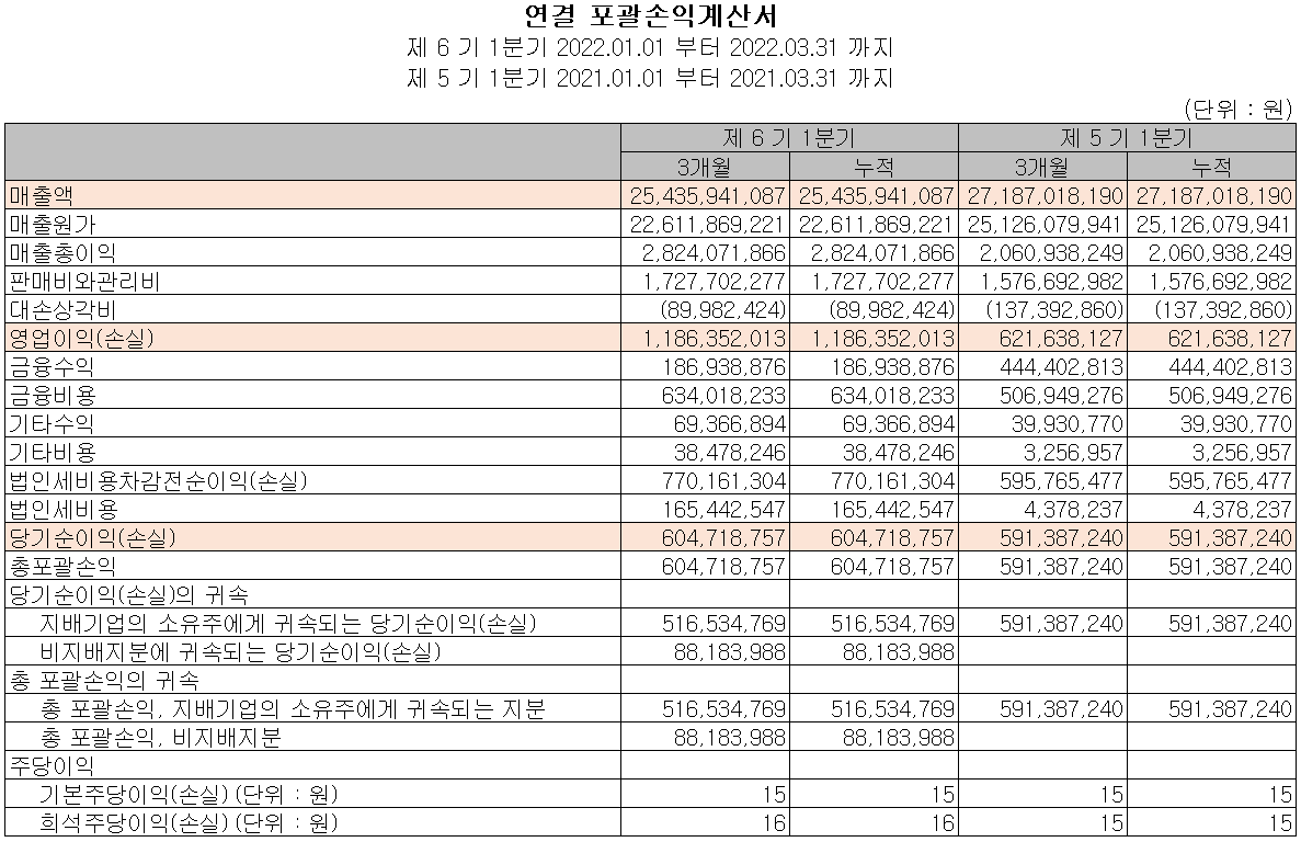 나인테크 - 손익계산서
