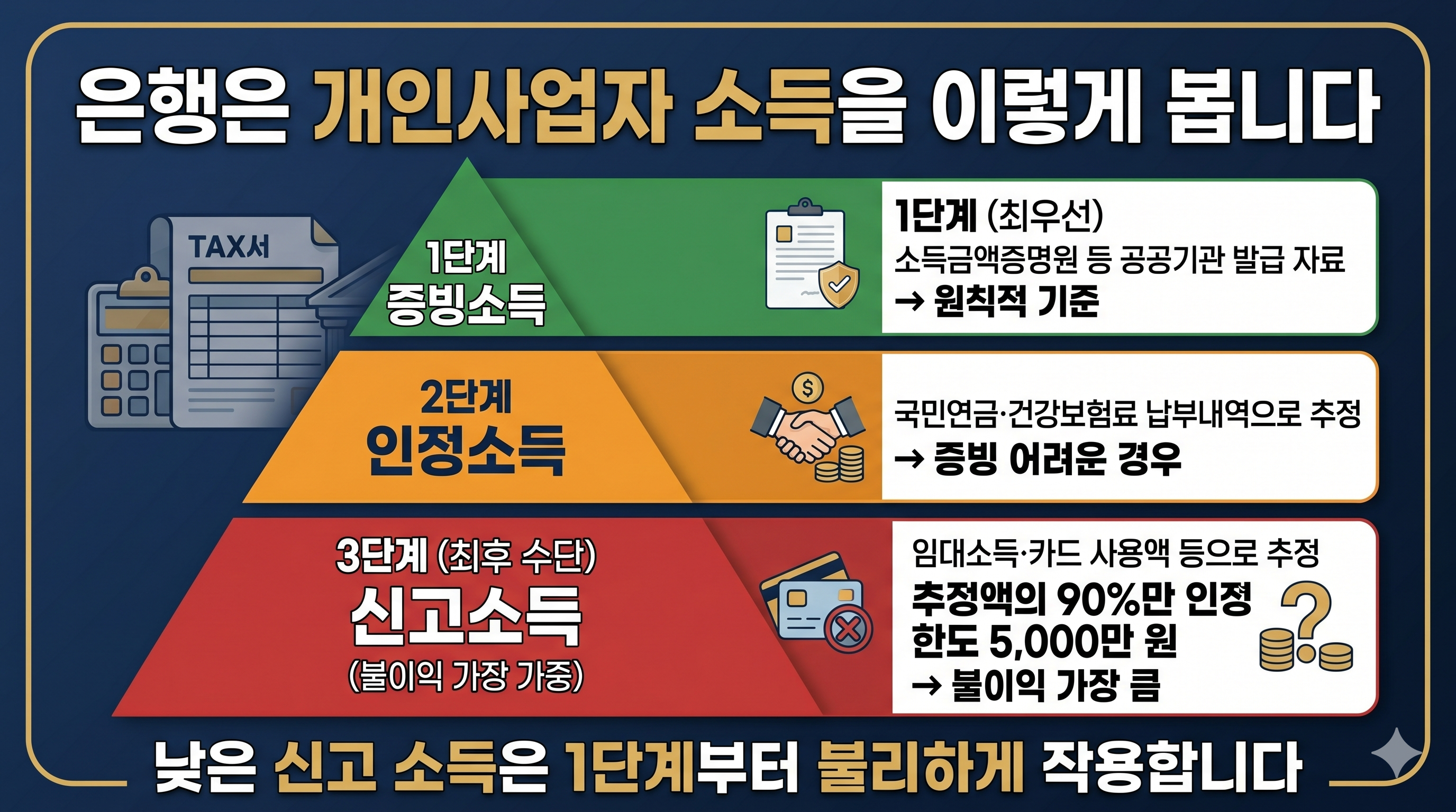 개인사업자 소득 인정 3단계 인포그래픽