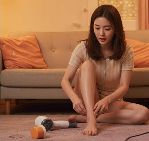 라미실원스 바르기 전 드라이로 발바닥을 말리는 모습 2