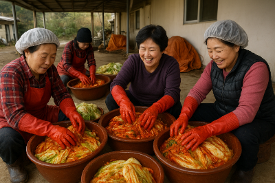 어머님들이 김장하는 모습