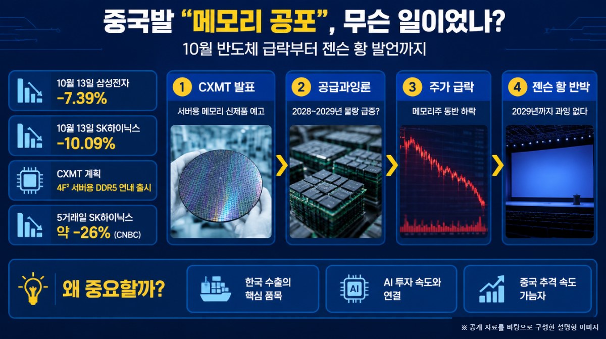 중국발 메모리 공포 경과와 주가 하락 정리 인포그래픽(AI 생성 이미지)