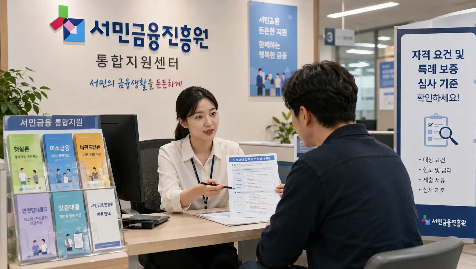 서민금융진흥원 자격 요건 및 특례 보증 심사 기준 확인을 위한 한국의 통합지원센터 방문 대면 상담 전경