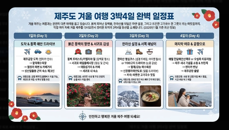 제주도 겨울 여행 3박4일 일정표 완벽 가이드 2026