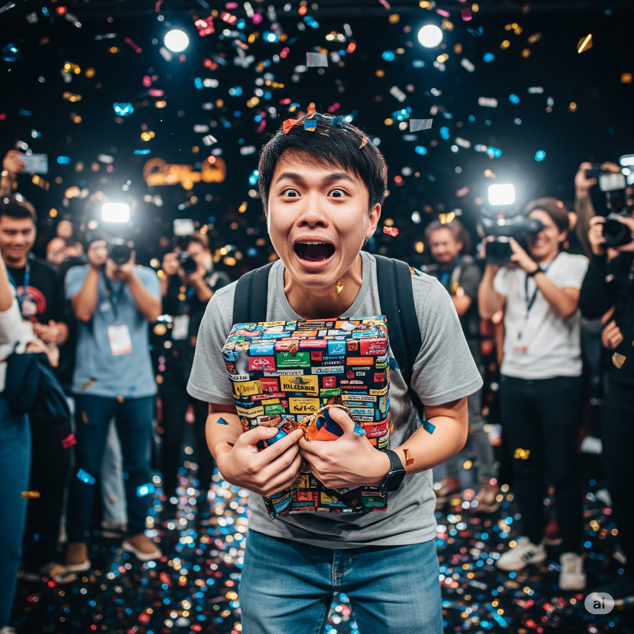 이벤트에 당첨되어 놀라며 기뻐하는 남성