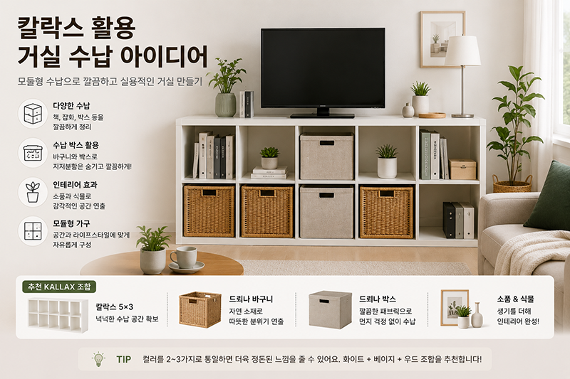 이케아 칼락스 수납장 활용 거실 인테리어, 모듈형 수납으로 공간을 넓게 쓰는 방법