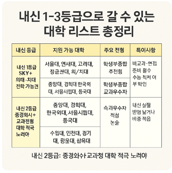 내신 1~3등급 &amp; 정시 백분위로 갈 수 있는 대학