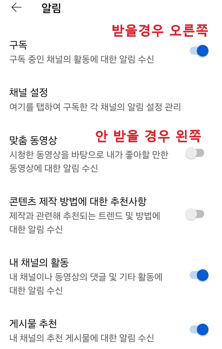 알림 종류 보임