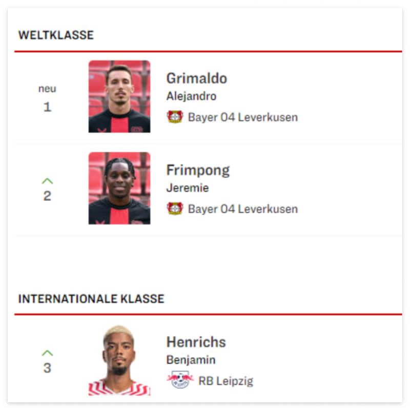 레버쿠젠 선수 순위