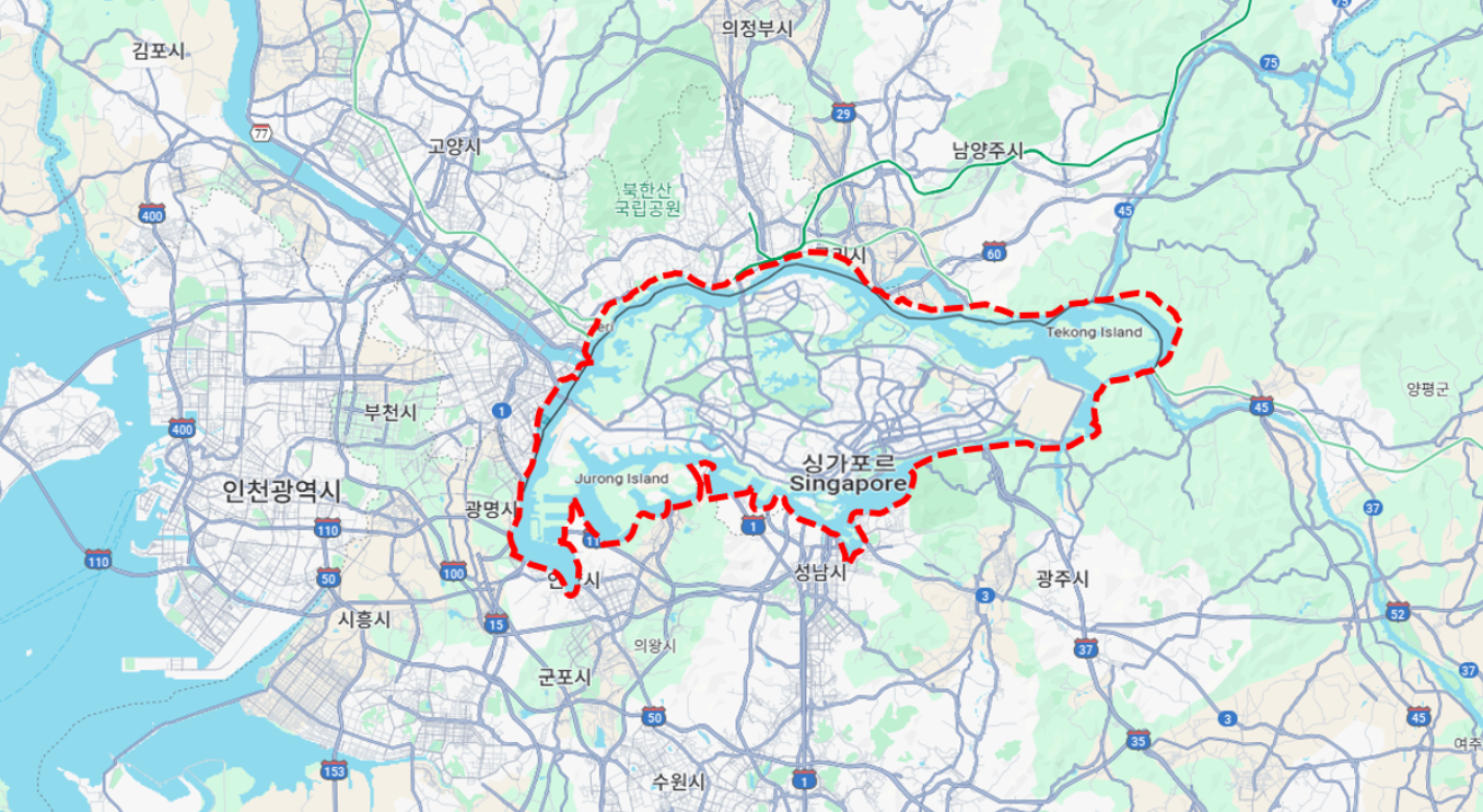 서울과 싱가포르 크기 비교