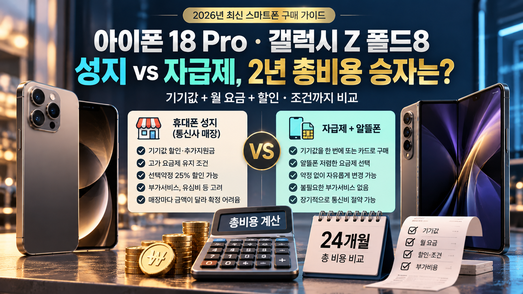 아이폰 18 Pro&middot;갤럭시 Z 폴드8, 성지 vs 자급제 어디가 저렴할까? 단통법 폐지 후 24개월 총비용 비교