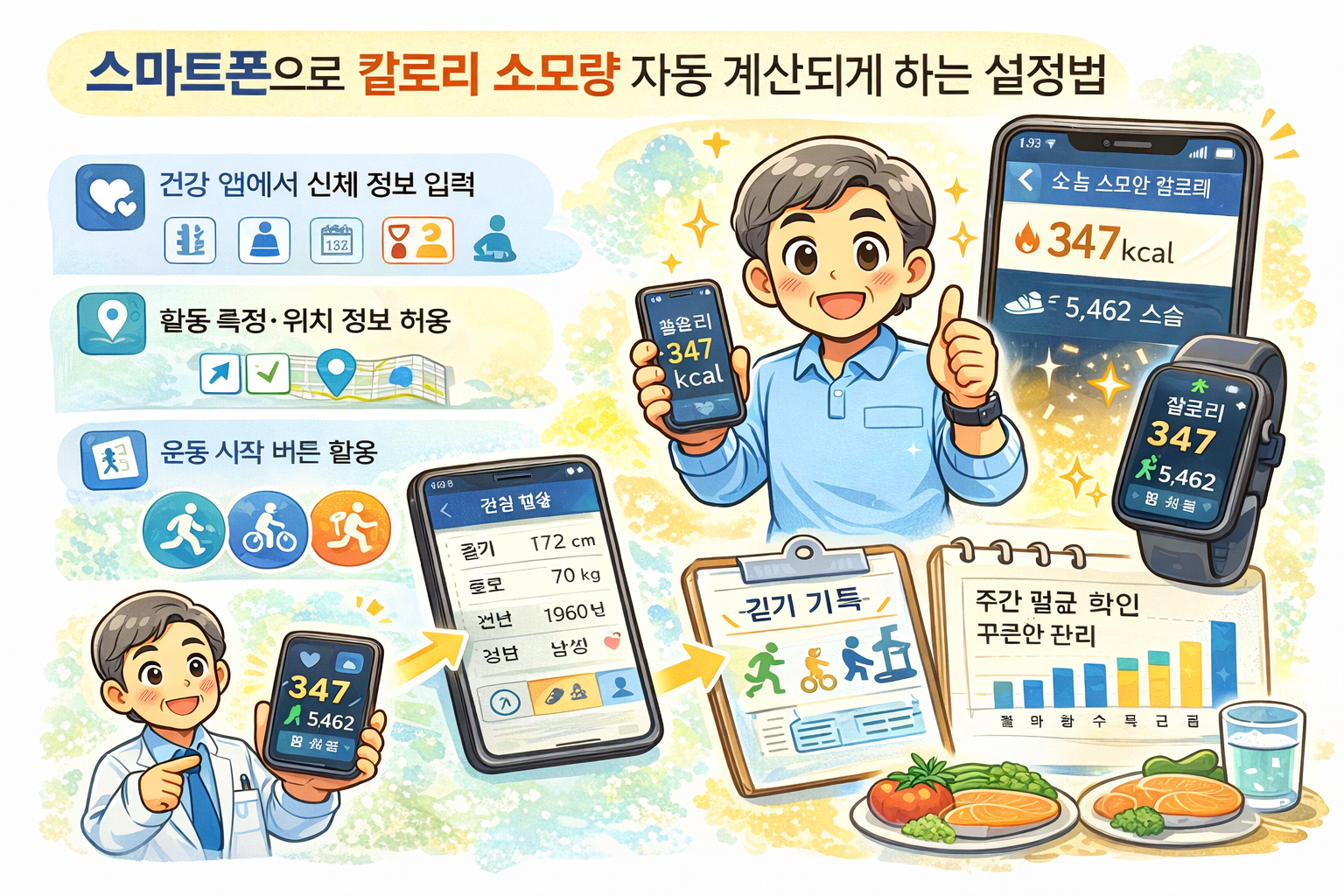 스마트폰으로 칼로리 소모량 자동 계산되게 하는 설정법
