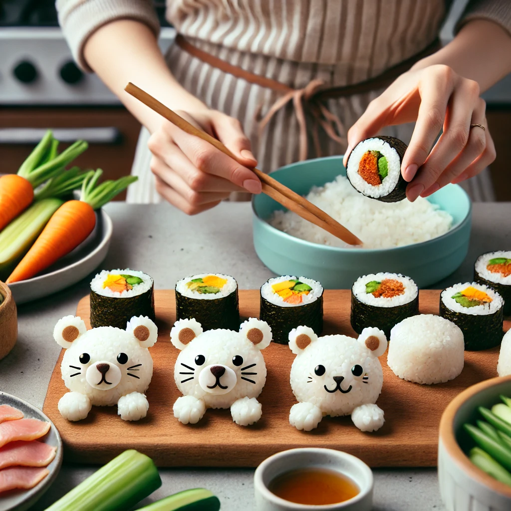 주먹밥 형태 한 입 크기, 동물 모양 김밥 이미지
