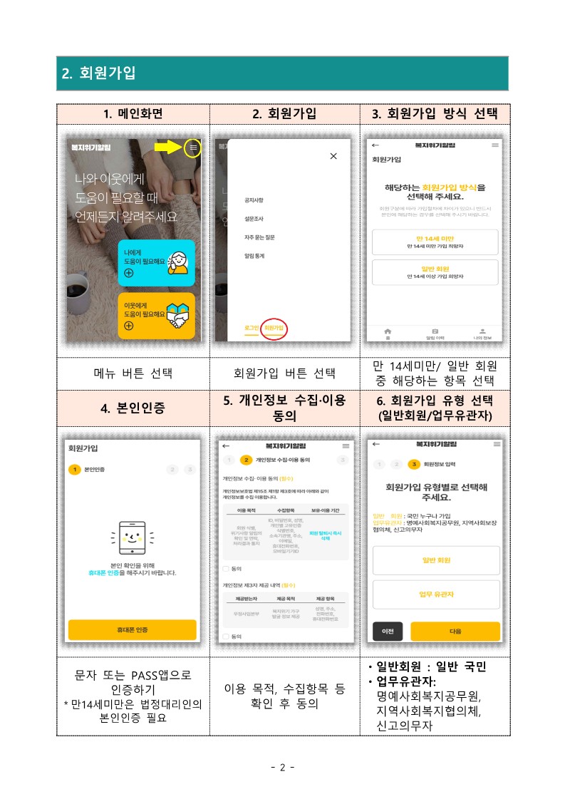 이미지설명: 복지위기 알림 앱 회원가입 방법
