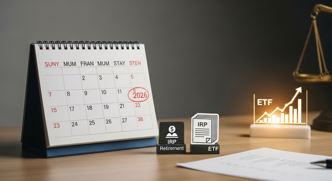 달력의 2026년 날짜와 연금/IRP/ETF 아이콘이 강조되어 있는 모습