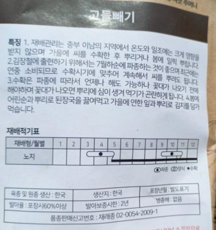 고들빼기 씨앗 설명서