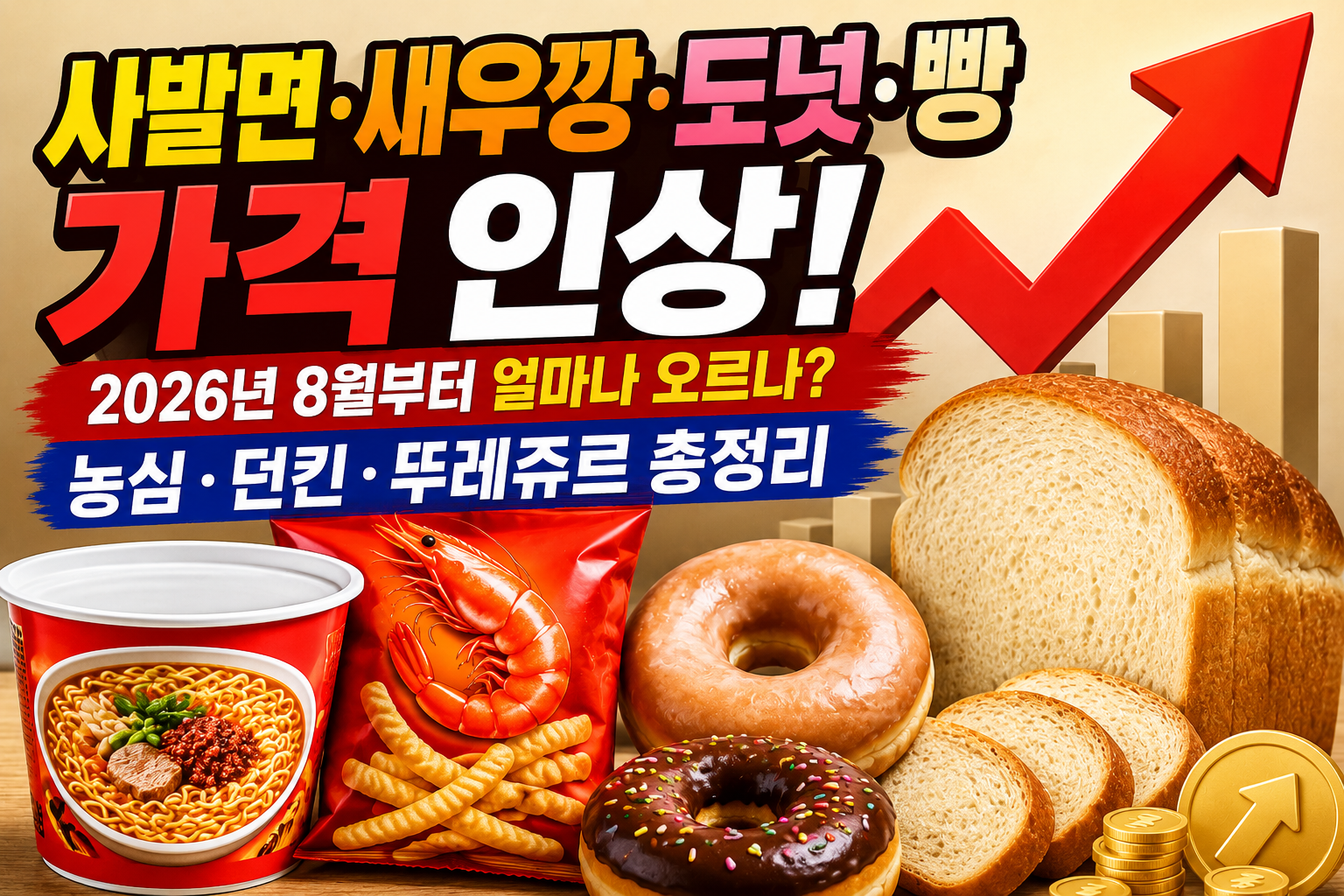 사발면·새우깡·도넛·빵 가격 인상! 2026년 8월부터 얼마나 오르나? 농심·던킨·뚜레쥬르 총정리 관련 사진