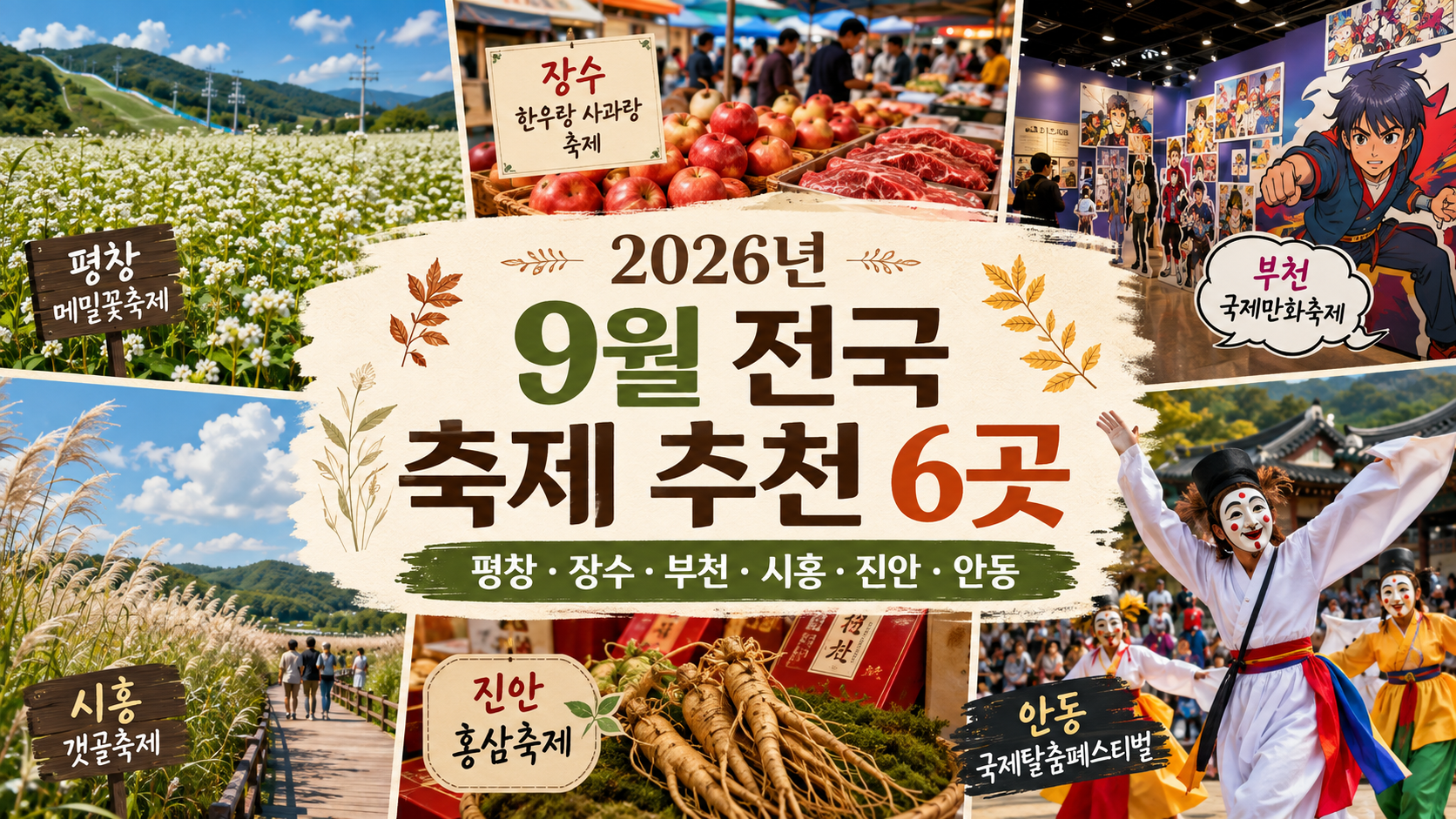 2026년 9월 전국 축제 추천 6곳|평창·장수·부천·시흥·진안·안동 일정 총정리