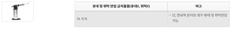 기내 반입 금지 물품 리스트 확인