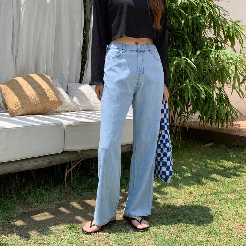 하이웨스트진 얇은 세미와이드 쿨 데님팬츠 여성여름청바지 통청바지 여자와이드청바지 연청바지