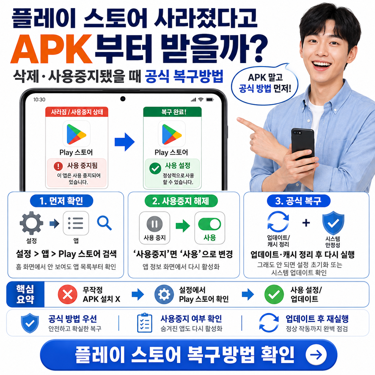 플레이 스토어 사라졌다고 APK부터 받을까? 삭제·사용중지됐을 때 공식 복구방법