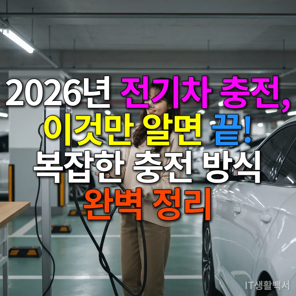 지하 주차장에서 전기차를 충전하는 젊은 여성