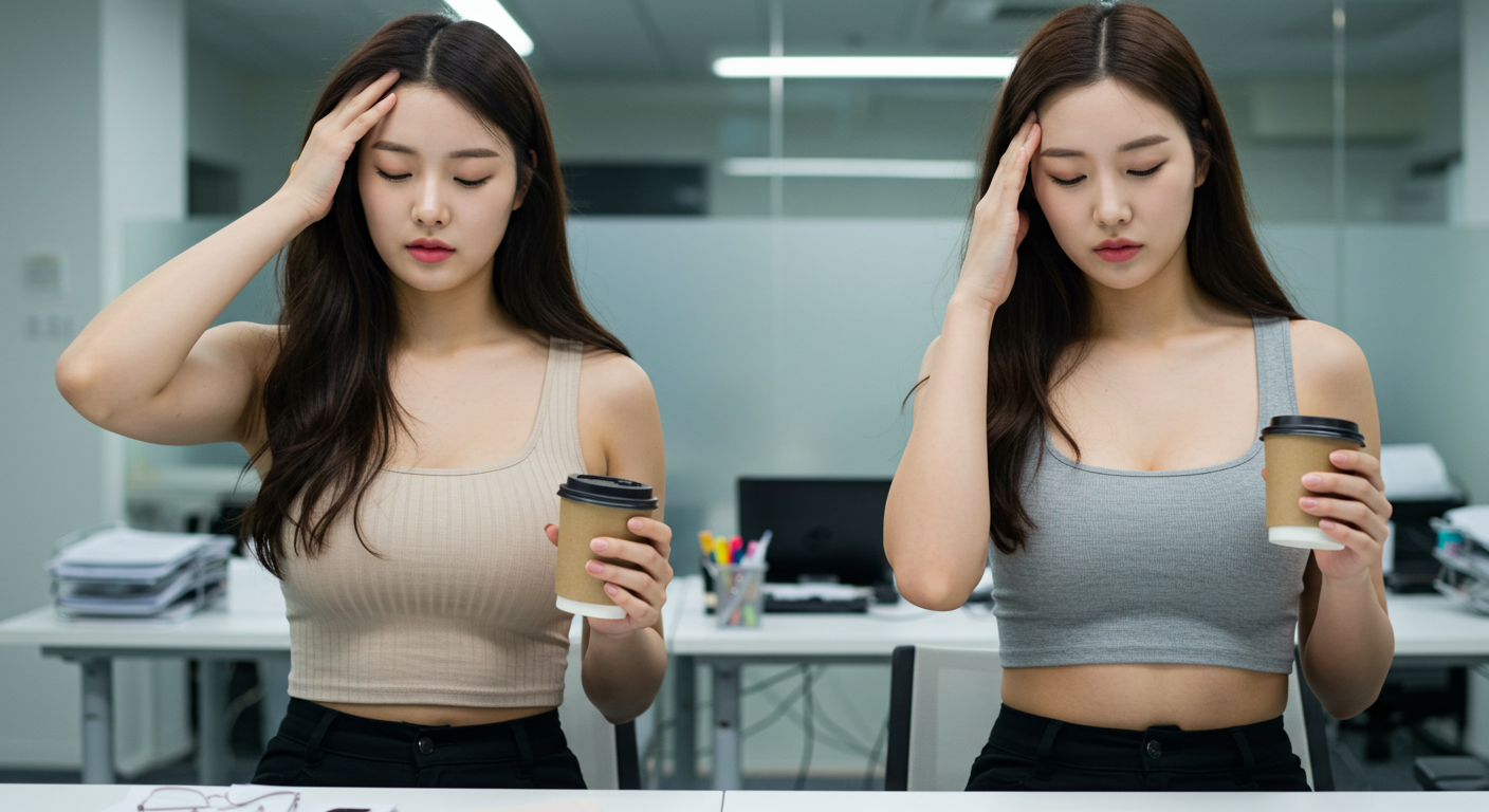 커피를 마시며 두통을 호소하는 두 여인