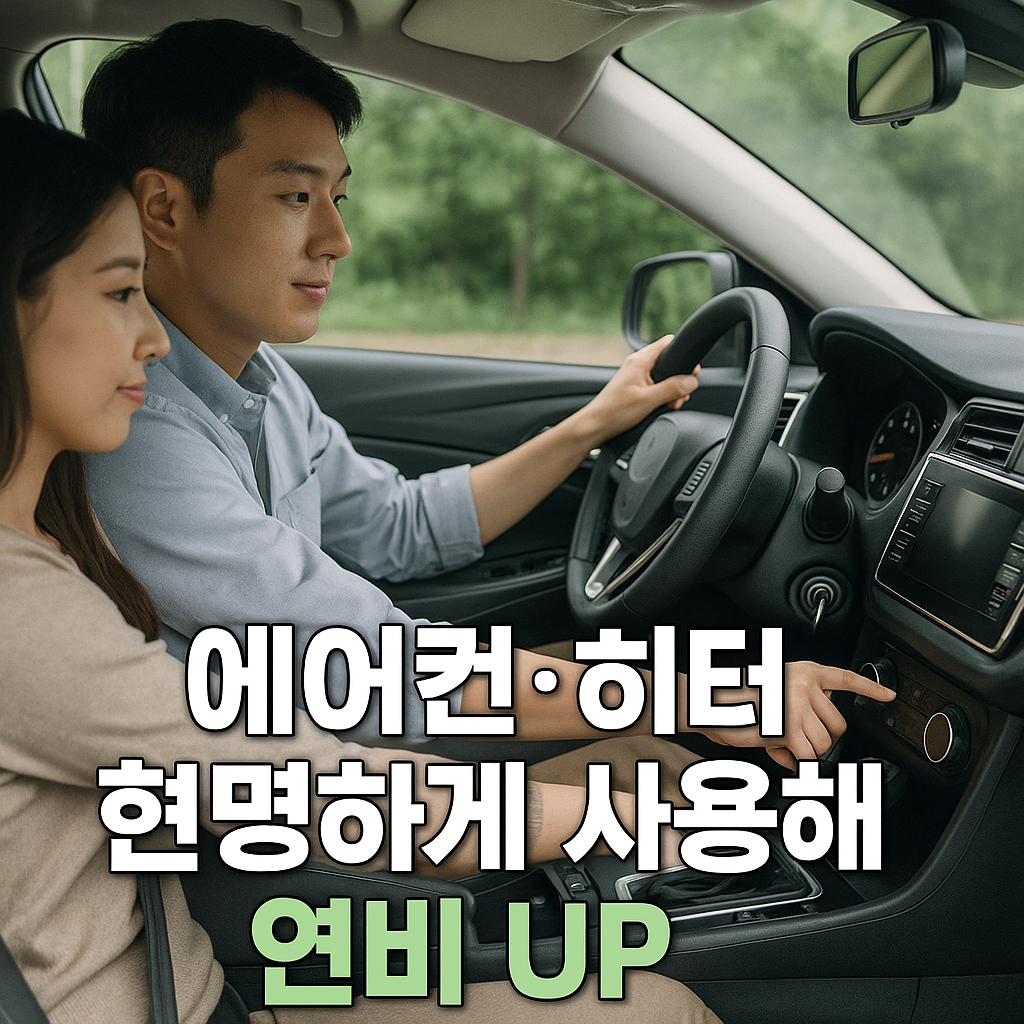 차량 실내에서 냉난방을 조절하는 남녀 운전자