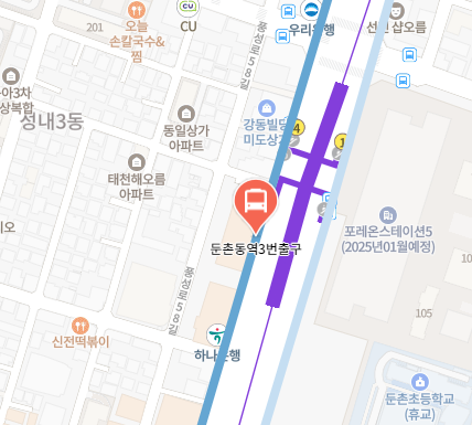 둔촌동역3번출구에서 인천공항 리무진 공항버스(6300번) 지도 위치