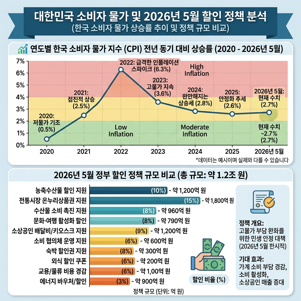 소비자물가 상승률과 5월 할인 정책 규모 비교