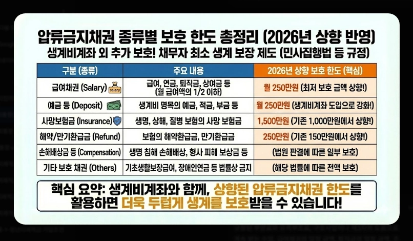 생계비통장 압류보호 한도 250만원 [2026년 상향] 변경 내용 및 적용 시기 안내