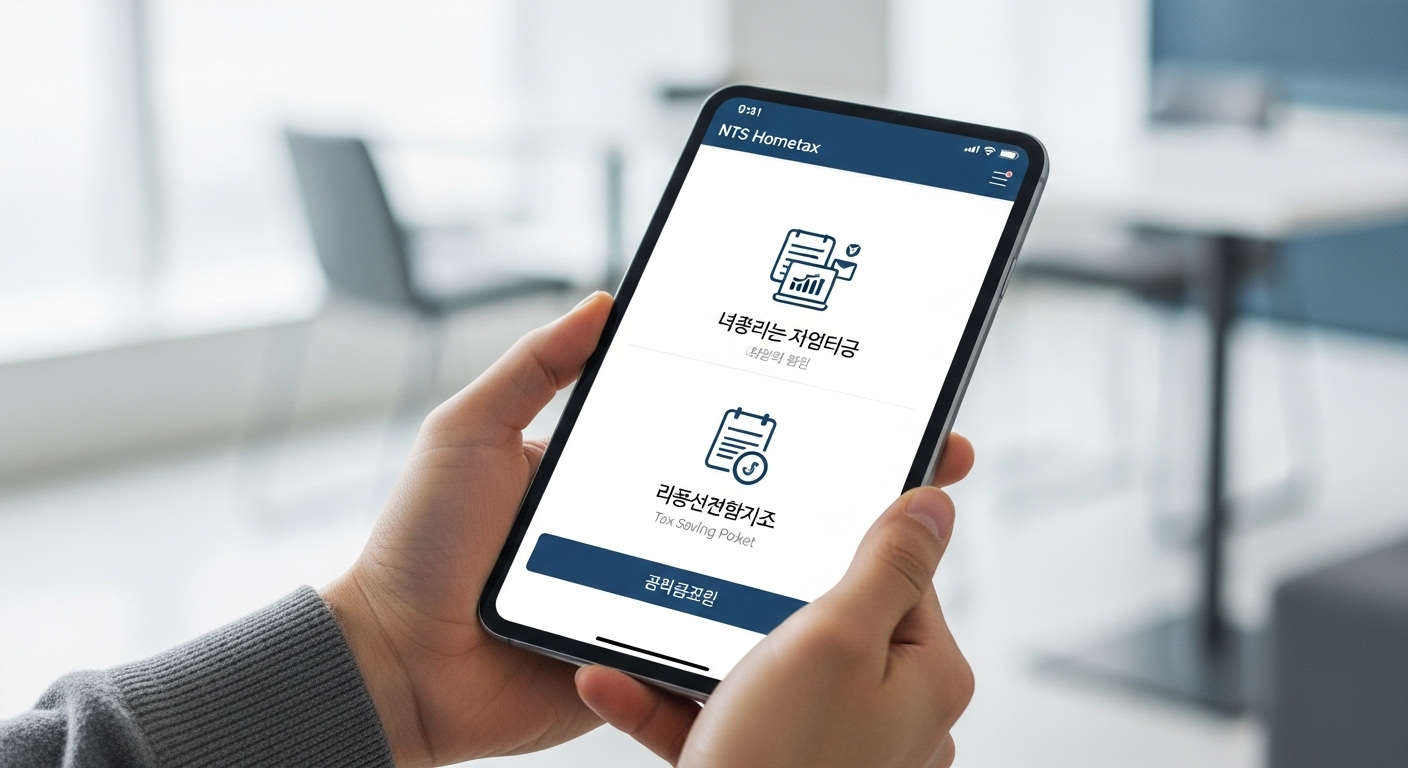 국세청 홈택스 앱을 활용하여 연말정산 미리보기를 확인하며 스마트하게 세금을 관리하는 모습