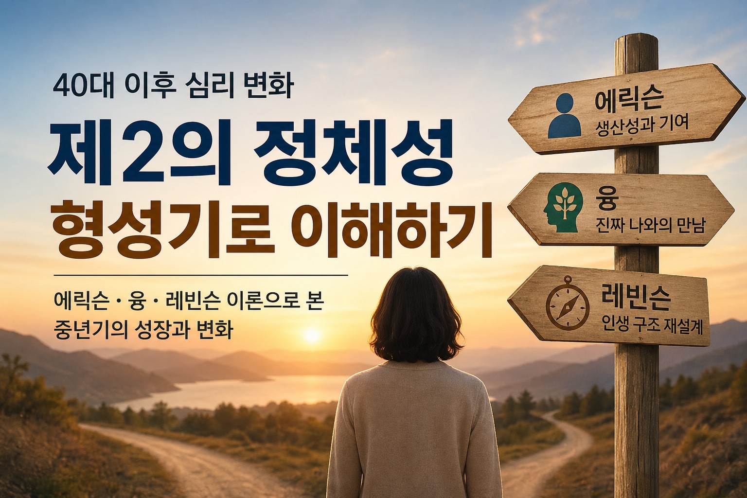 40대 이후 심리 변화와 제2의 정체성 형성기를 설명하는 이미지