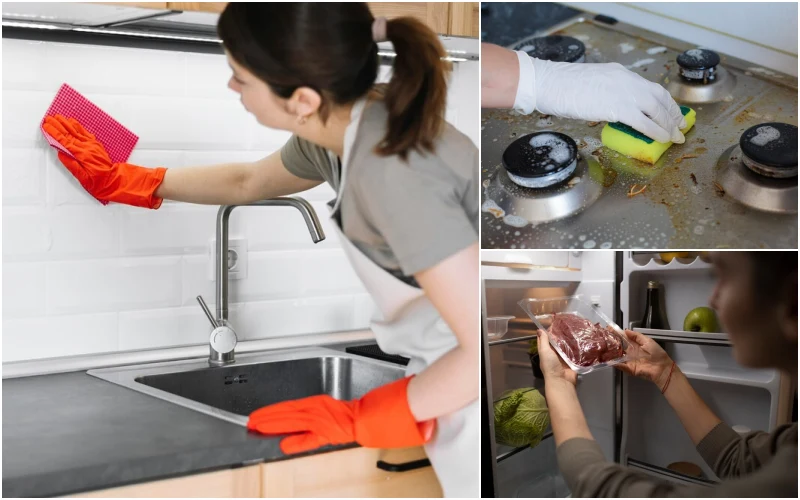 주방 씽크대와 가스렌지, 냉장고 청소