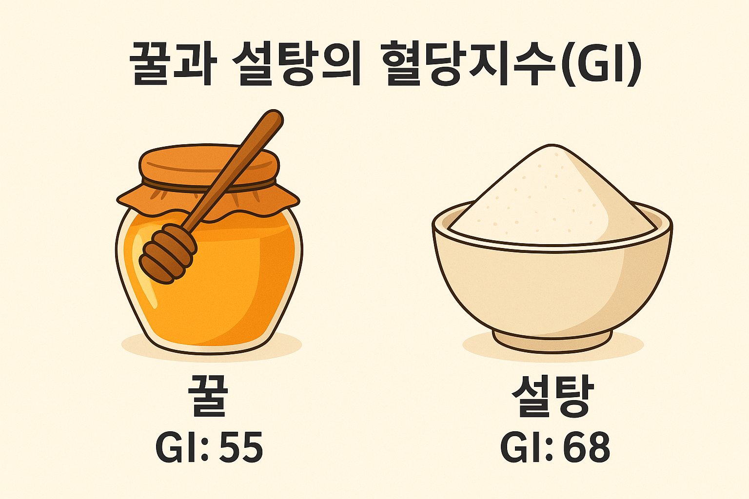 꿀과 설탕의 혈당지수(GI)를 표현한 일러스트
