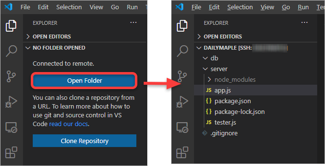vs code 원격 폴더 목록 열기