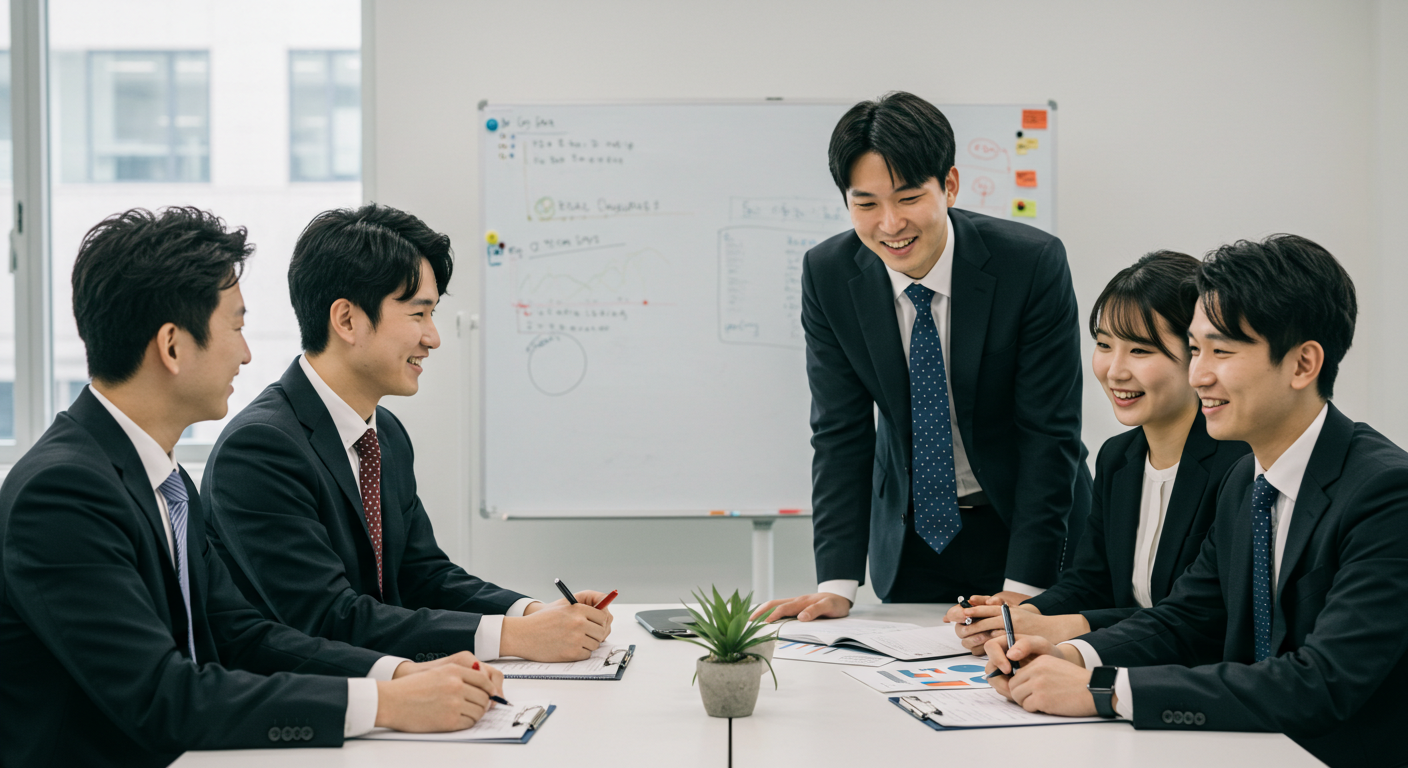 Young Korean office workers discussing career and savings plan at modern workplace — 청년내일채움공제 신청 가이드 대표 이미지