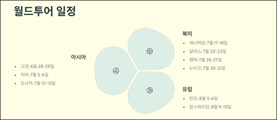 진 콘서트 월드투어 일정